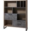 Composad | Libreria della Linea LAFABRICA con 2 cassetti, 1 Ribalta e 8 Vani, Libreria Moderna stile Industrial, (LxAxP) 140x173,60x35 cm, Rovere e Grigio Tadao, Soggiorno, Made in Italy