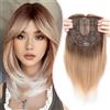 S-noilite Hair Topper Capelli Clip Extension 15 * 15cm Toppers Sintetici per Capelli Sottili Hair Toupet Donna Frontale Extension Lisci Posticci Toupee,35cm Castano misto da biondo a radice bianca
