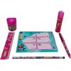 PRESTIGE & DELUXE Set scrittura scuola Me contro Te Rosa Fucsia Glitter - per bambini con matita, penna, righello, colla, temperino e adesivi sticker per personalizzare libri