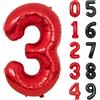Yoyoin Palloncini Compleanno 3 Anni Rosso Palloncino XXL Di 100 Cm Foil Gigante Numero 3 Numeri Gonfiabili Bambino Ragazzo Compleanno Anniversario Decorazione Feste (Rosso)