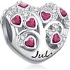 PHCLASY Luglio Charms Birthstone per il braccialetto in argento Sterling 925 Amore Cuore Charms Bead