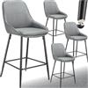tectake® Sgabello da bar con schienale, set da 4 sgabelli alti in tessuto con poggiapiedi, seduta regolabile in altezza con gambe in acciaio, protezione pavimento, per bar e penisola cucina - Grigio