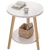 Fuyoula Tavolino da Caffè Rotondo,Tavolino Salotto 2 Ripiani, Tavolino da Pranzo in Legno per Camera da Letto,comodino, per divano, supporto per fiori, robusto,Bianco