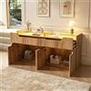 VIVCA Credenza con piano in vetro temperato, 140 x 40 x 70 cm, effetto legno, comò con 2 cassetti, armadietto portaoggetti in MDF, per sala da pranzo e soggiorno, portata 30 kg, naturale