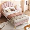 Wiuzo Letto imbottito in velluto, 90 x 200 cm, letto a conchiglia con gambe in ferro dorato, testiera regolabile in altezza, rete a doghe in legno, rosa