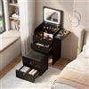 MSFE Tavolo da Trucco 3 in 1 con LED, Specchio Plip Top e Sgabell Piccola Unità Vanity Toeletta con Piano in Vetro Visibile, Console Trucco Compatto con 3 cassetti per camera da letto