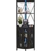 OPULENTHOME Armadio angolare per vino con presa elettrica e striscia LED, mobile da bar a 5 ripiani con porta bicchieri, porta a traliccio, credenza in stile industriale, per cucina, sala da pranzo e piccoli