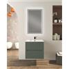 Generico Mobile bagno sospeso cm 60 con 2 cassetti soft close, frontali plissè e lavabo in ceramica (Verde Opaco)