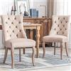 KecDuey Set di 2 sedie per sala da pranzo, in velluto, schienale alto, con trapuntatura a bottoni, struttura in legno massello beige (2, beige)