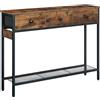 HOOBRO Tavolo da Ingresso Lungo in Stile Industriale con 3 Cassetti in Tessuto e 2 Ripiani Portaoggetti, Consolle Stretta con Struttura in Metallo e Piedini Regolabili, Marrone Vintage Nero EBF83XG01