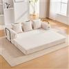 Lubvtti Divano letto 3 posti con tasche laterali più 3 cuscini,robusta struttura in metallo,divano modulare pieghevole a compressione,divano 3 posti in Velluto a coste (A-Beige+3 posti)