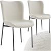 tectake® Set 2 Sedie Imbottite con Schienale Alto, 54 x 62 x 90 cm | Forma Ergonomica, Sottili Gambe in Acciaio, Piedi Antigraffio, Max 120 kg, Design Scandinavo, Tessuto Bianco Avorio/Nero