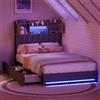 BSCFHCZ Letto Singolo 90x200 con Contenitore e 2 Cassetti, Letto Imbottito in Lino Grigio con Testiera Portaoggetti, Luci LED RGB, Porte USB/Type-C e Sollevamento Idraulico, Nessun materasso