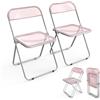 Bonnlo Set 2 Sedie Pieghevoli con Struttura in Acciaio e PET, Seduta Salvaspazio Richiudibile con Piedini, da Viaggio, Cucina, Soggiorno e Conferenza, 47 x 47 x 74 cm, Rosa Trasparente