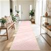 DEFYNEE Tappeto passatoia per corridoio, 60 x 300 cm, antiscivolo, a pelo corto, lavabile, pieghevole, design boho, per corridoio, cucina, soggiorno e ufficio, rosa chiaro