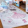 Mazovia Tappeto Salotto - Tapeto Stampato Pelo Corto - Morbido Tappeto Camera da Letto - Antiscivolo Tapeto EMMA - Tappeto Bambini Motivo Ballerina Gatto - Rosa Pink Grigio 120x170cm