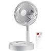 NFLOBD Ventilatore elettrico pieghevole telescopico, Ventilatore da tavolo USB portatile, con batteria ricaricabile da 3600 mAh, piedistallo regolabile 4 velocità silenzioso/ telecomando (Bianca)