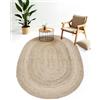 carpetfine Tappeto di Iuta Nele ovale colore naturale Talpa 80x150 cm tessuto a mano di iuta | Tappeto naturale stile boho Tappeto rotondo a tessitura piatta per soggiorno, camera da letto e cucina