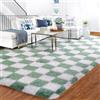 BYBSRLL Tappeto a quadretti per soggiorno, 90 x 150 cm, colore verde salvia e bianco, piccolo tappeto decorativo per la cameretta dei bambini, morbido, a pelo lungo, lavabile, antiscivolo