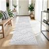DEFYNEE Tappeto passatoia per corridoio, 60 x 240 cm, antiscivolo, a pelo corto, lavabile, pieghevole, design boho, per corridoio, cucina, soggiorno e ufficio, grigio chiaro