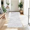 DEFYNEE Tappeto passatoia per corridoio, 60 x 180 cm, antiscivolo, a pelo corto, lavabile, pieghevole, design boho, per corridoio, cucina, soggiorno e ufficio, grigio chiaro