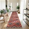 DEFYNEE Tappeto passatoia per corridoio, 80 x 300 cm, antiscivolo, a pelo corto, lavabile, pieghevole, design boho, per corridoio, cucina, soggiorno e ufficio, rosso