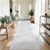 DEFYNEE Tappeto passatoia per corridoio, 60 x 300 cm, antiscivolo, a pelo corto, lavabile, pieghevole, design boho, per corridoio, cucina, soggiorno e ufficio, grigio chiaro