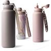 MAMEIDO Borraccia Termica con Cannuccia 700 ml (Taupe Grey) | 12h caldo/24h freddo, a prova di perdite & senza BPA, borraccia termica bambini, tappo sportivo 2 in 1 & laccetto rimovibile