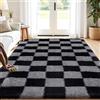 Enyhom Tappeto Salotto Scacchi Moderno 120 x 180 cm, Pelo Lungo Tappeto Camera da Letto Scendiletto Peluche Super Morbido Tappeti Salotto Antiscivolo Lavabile in Lavatrice Tappetino per Soggiorno