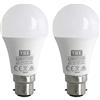 TBE LIGHTING BC3 - Lampadine a LED a 3 pin, confezione da 2 pezzi, 12 W, non dimmerabili, a risparmio energetico, a LED A60, bianco caldo 2700 K, uscita 1100 lumen, durata 20.000 ore