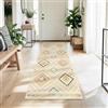 DEFYNEE Tappeto passatoia per corridoio, 60 x 180 cm, antiscivolo, a pelo corto, lavabile, pieghevole, design boho, per corridoio, cucina, soggiorno e ufficio, beige
