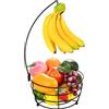 DIYZON Cesto di Frutta da Banco con Gancio per Banane, Moderna Ciotola per Frutta e Verdura, Adatta per Piano di Lavoro della Cucina, Cesto Portaoggetti in Filo Metallico per Frutta