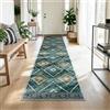 DEFYNEE Tappeto passatoia per corridoio, 80 x 240 cm, antiscivolo, a pelo corto, lavabile, pieghevole, design boho, per corridoio, cucina, soggiorno e ufficio, verde petrolio
