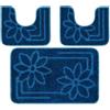 PARAMAISON Tappeti Bagno 3 Pezzi, Coordinati Design Fiori Morbido Antiscivolo Pelo Corto | Blu
