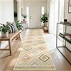 DEFYNEE Tappeto passatoia per corridoio, 60 x 300 cm, antiscivolo, a pelo corto, lavabile, pieghevole, design boho, per corridoio, cucina, soggiorno e ufficio, beige