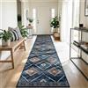 DEFYNEE Tappeto passatoia per corridoio, 80 x 300 cm, antiscivolo, a pelo corto, lavabile, pieghevole, design boho, per corridoio, cucina, soggiorno e ufficio, blu scuro