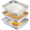 VINATO Set di 3 Vassoi Rettangolari in Acciaio Inox,Teglie per Impanatura in Acciaio Inox,Ciotole per Impanare per Alimenti Come Pangrattato e Farina,30x25x6cm