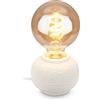 BRILONER - Lampada da tavolo con interruttore a filo, base in ceramica, E27 max. 25W, lampada da comodino, scrivania, comodino camera letto, lettura, arredo soggiorno, 10 x 8 cm, Bianco