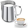 Newaner 600ml Bricco Latte Professionale per Montalatte Inossidabile 304, Lattiera con Segno di Misurazione 21oz, Lattiera Mucca per Cappuccino, Espresso, Latte Art, Perfetta per Gli Amanti del Caffè