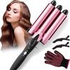 Guyisile 3 Tubi Ferro Arricciacapelli,22MM Piastra Onde per Capelli Onde Beach Waves Ceramica Capelli,Temperatura Regolabile,Rapido 150°C/210°C,Con 2 Clip e un guanto,per Capelli Lunghi e Corti (Rosa)