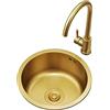 Meng Wei shop Lavello Cucina Tondo Lavello Dorato Lavello Inox con Rubinetto Dorato Lavello Bar Accessori Completi (S : 32x32x19cm)