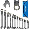 ENEACRO Set di chiavi combinate a cricchetto da 14 pezzi, set di chiavi antiscivolo a testa flessibile, metriche da 6 a 19 mm, 72 denti, struttura in Cr-V, nichelatura con borsa di stoccaggio