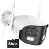 SANNCE 4MP Doppia Lente Telecamera Wi-Fi Esterno & Interno, Videocamera Sorveglianza 170 ° Grandangolare con 64GB microSD, Visione Notturna Colori, Audio a 2 Vie, Rilevamento Persone, Zoom 10X