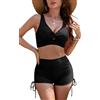 SHEKINI Bikini da donna, set da due pezzi, costume da bagno a torsione, con scollo a V, con push up, bikini con lacci, bikini, Nero Orange, XL