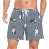 SyXIOP Pantaloncini da bagno da uomo ad asciugatura rapida, motivo Boston Terrier con zampa grigia, Boston Terrier Cane Grigio Zampa Seamless Pattern, M