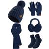 Niwicee Cappello Sciarpa Donna Invernale Guanti Touch Screen Calze Termiche Donna Plush Paraorecchie 5 Pezzi Berretto In Maglia Con Foderato In Pile Caldo Sciarpa Regalo Di Invernali-Blu navy