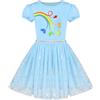 Sunny Fashion Vestito Bambina Blu Arcobaleno Farfalla Argento Luccichio Puff Casuale Tulle 7 Anni