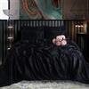 ROOEE Set completo di biancheria da letto in raso di seta, 6 pezzi, lenzuolo con angoli, copripiumino, 4 federe. Colore - Nero Dimensioni - Matrimoniale