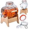 KADAX Barile da 5 l con rubinetto, distributore di bevande a forma di barilotto in vetro, barile con rubinetto, dispenser trasparente con base in legno, dispenser alcolico ideale per whisky, brandy