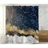 goodbath Tenda da doccia in marmo, tenda da bagno astratta, moderna, di lusso, impermeabile, con 12 ganci (blu, 180 x 200 cm)